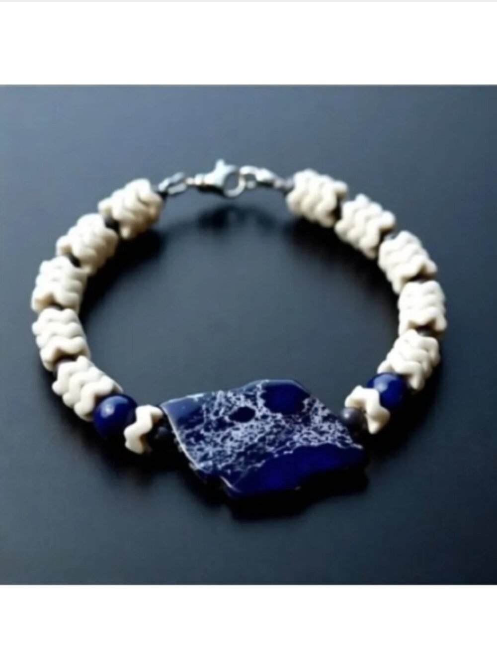 Navy Blue Sea Sediment Jasper & Lapis Lazuli Bracelet | Natural Howlite